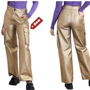 Circus NY metallic gold foil High Rise Slouchy Cargo Denim Jean pants NWT